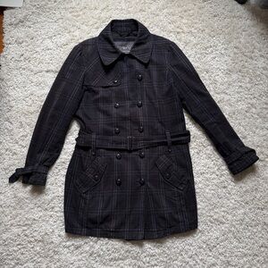 WOW! Esprit Vintage Women’s Black Plaid Double-Breasted Trench Coat. 80’s. Sz 14